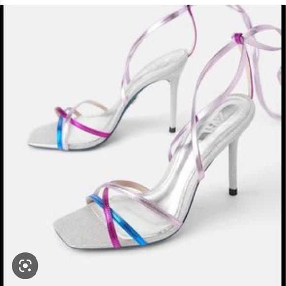 Zara Shoes - Zara Metallic Strappy Tied Leather Heel Sandals